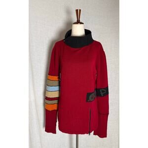 Rare Vintage 90s/Y2K Cop Copine Paris Red Asymmetrical Patchwork Tunic Sweater